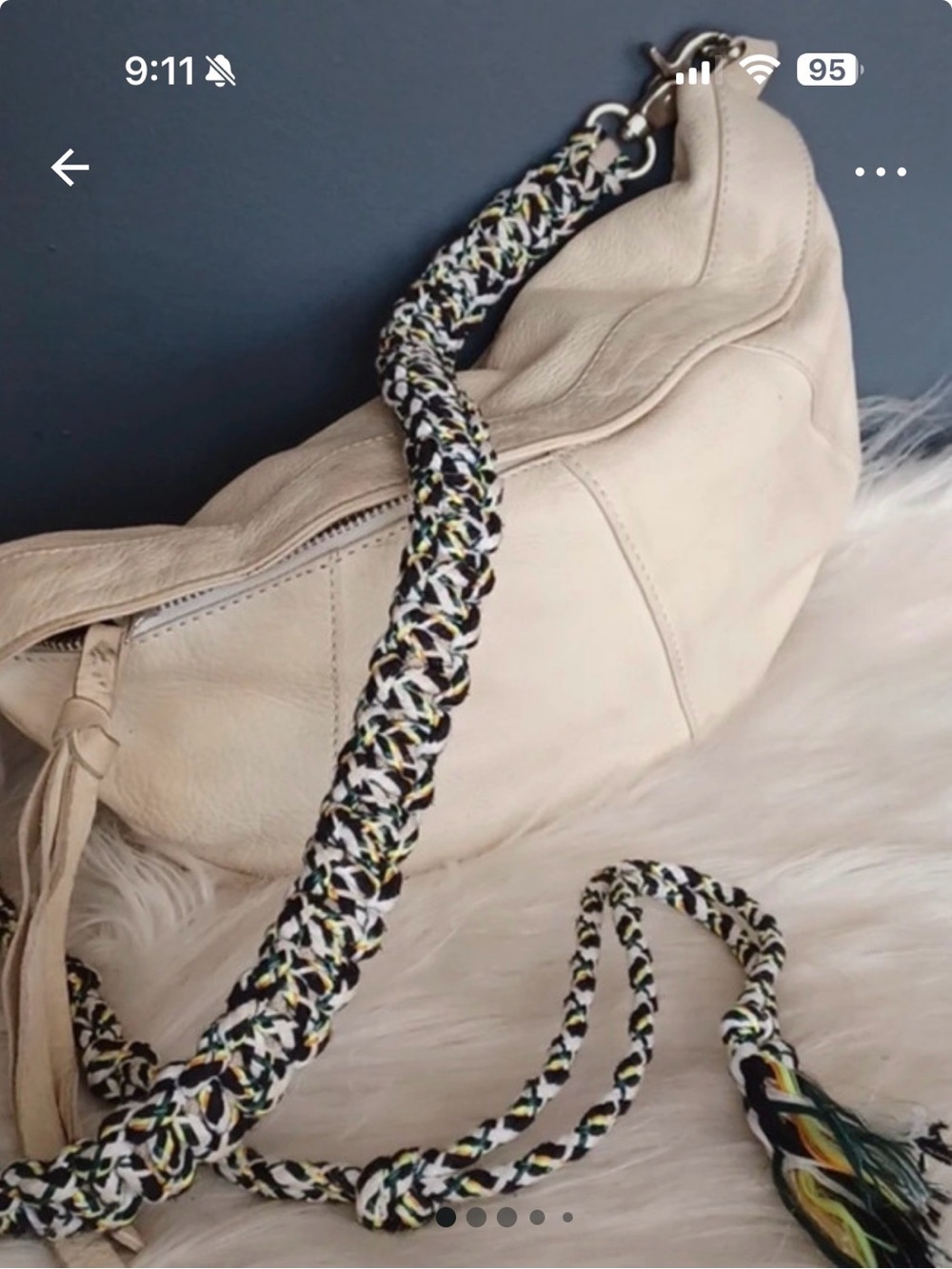 Free People Cream Leather Hobo with Braided Multicolor Strap